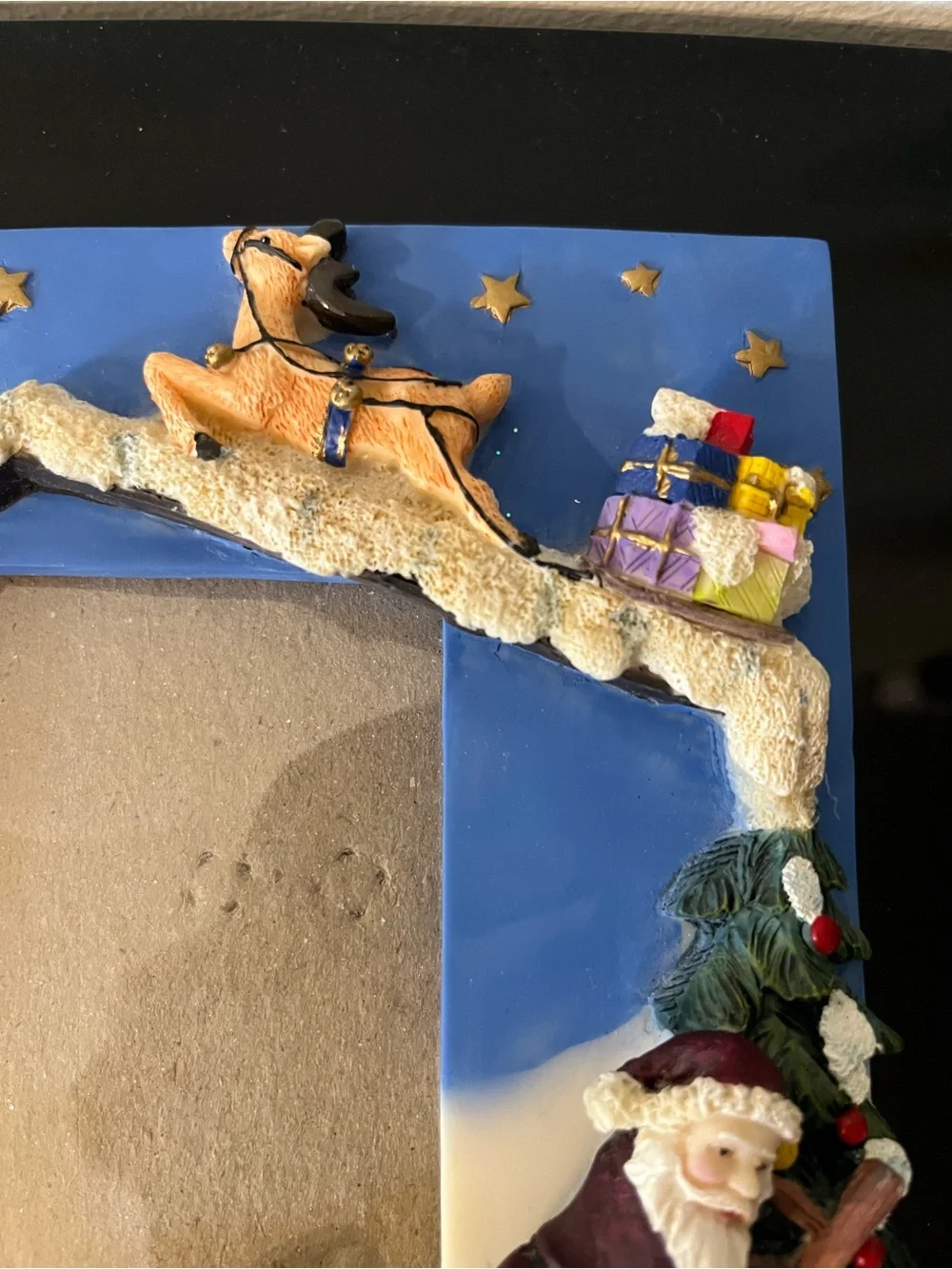 Vintage 3D Christmas Picture Frame Santa Claus Reindeers Snowman Children